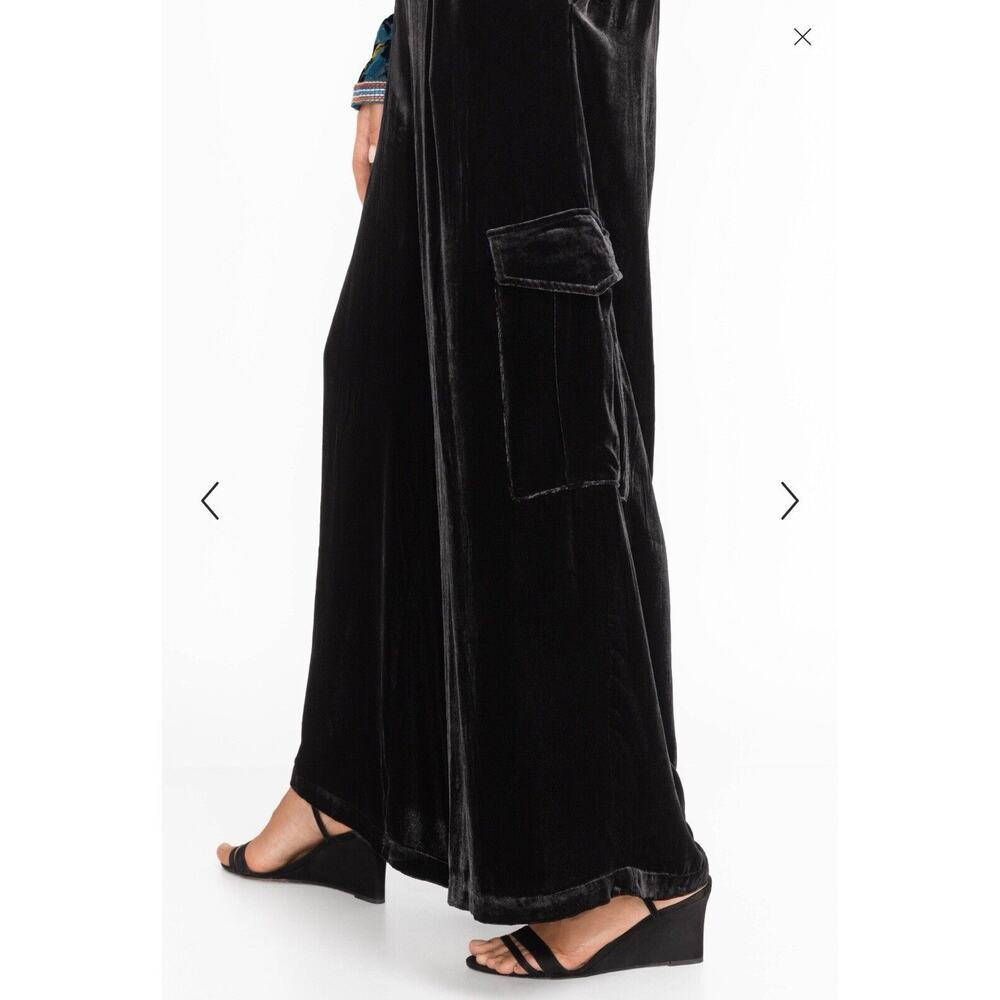 Johnny Was Zatima Womens Pant XL Black Velvet Silk Cargo Wide Leg $318 - Picture 2 of 12